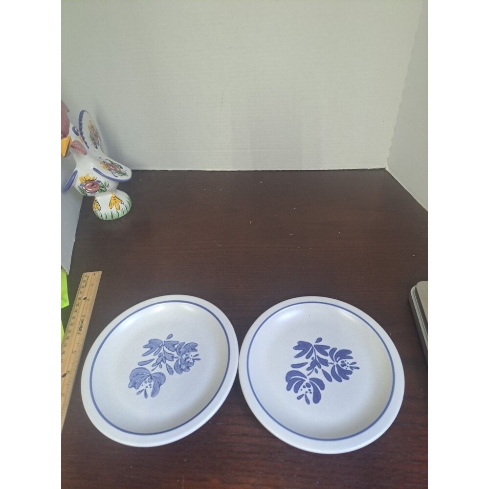 Vintage Set Of 2 Pfaltzgraff  Blue And White Floral Stoneware 6.5in Dessert...